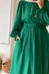 Beli Lastikli Özel Gün Elbisesi -Yeşil