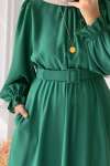 Beli Lastikli Özel Gün Elbisesi -Yeşil