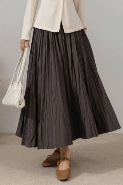 Beli Lastikli Kırışık Kumaş Etek - Antrasit