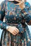 Boydan Düğmeli  Elbise - Petrol Mavi