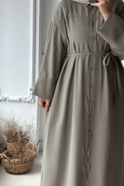 Boydan Düğmeli Giy Çık Ferace - Soft Yeşil