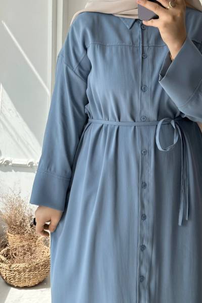 Boydan Düğmeli Giy Çık Ferace - Bebe Mavisi