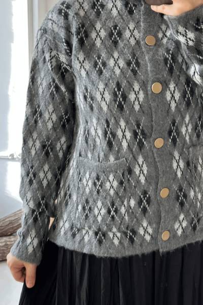 Cepli Ekose Hırka - Gri