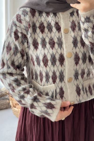 Cepli Ekose Hırka - Bej