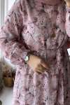 Çiçekli Şifon Elbise - Pudra