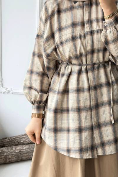 Çizgili Gömlek - Bej