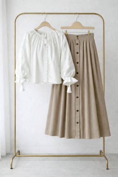 Düğme Detaylı Gabardin Etek - Camel