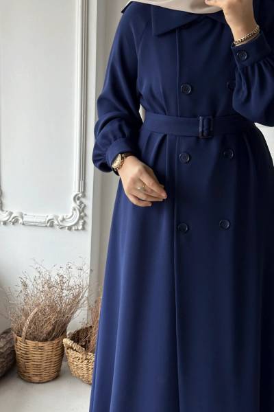 Düğmeli Trençkot - Lacivert
