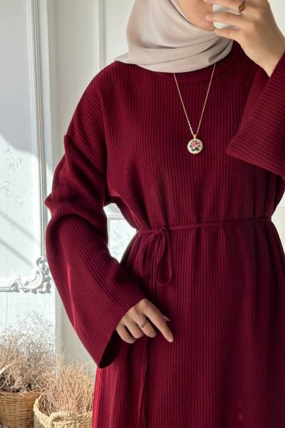 Efsun Triko Elbise - Bordo