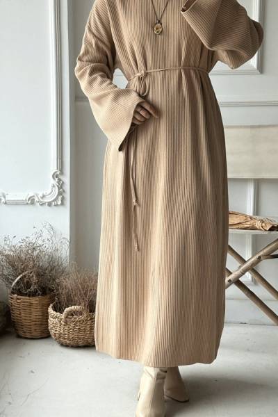 Efsun Triko Elbise - Bej