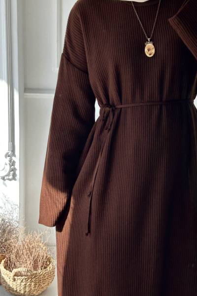 Efsun Triko Elbise - Koyu Kahve