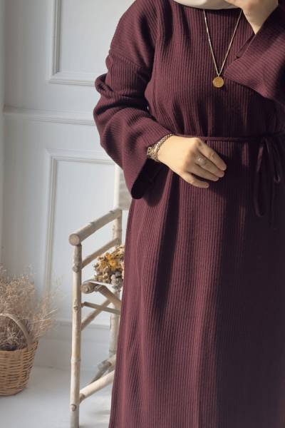 Efsun Triko Elbise - Koyu Bordo