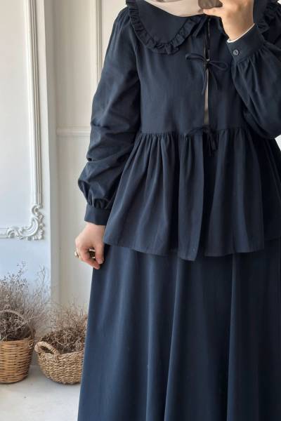 Etek Ucu Fırfırlı Takım - Lacivert