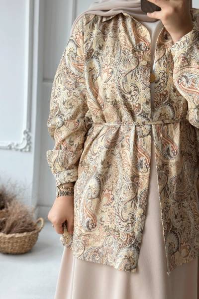 Etnik Desen Bağcıklı Tunik - tereyağ Sarısı