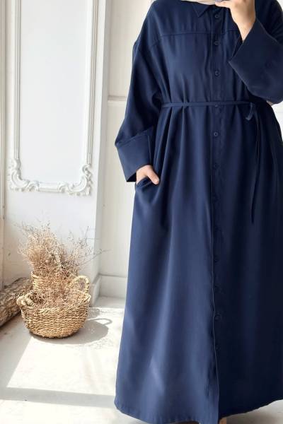 Boydan Düğmeli Giy Çık Ferace - Lacivert