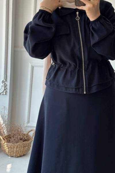 Fermuarlı Belden Ayarlanabilen Etekli Takım - Lacivert