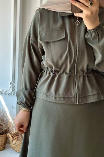 Fermuarlı Belden Ayarlanabilen Etekli Takım - Haki