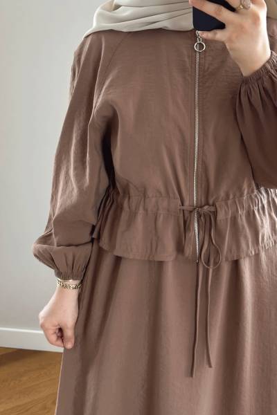 Fermuarlı Ceketli Takım - Sütlü Kahve