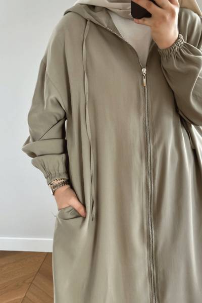 Fermuarlı Uzun Kap - Soft Yeşil