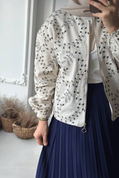 Fermuarlı Ceket - Ekru