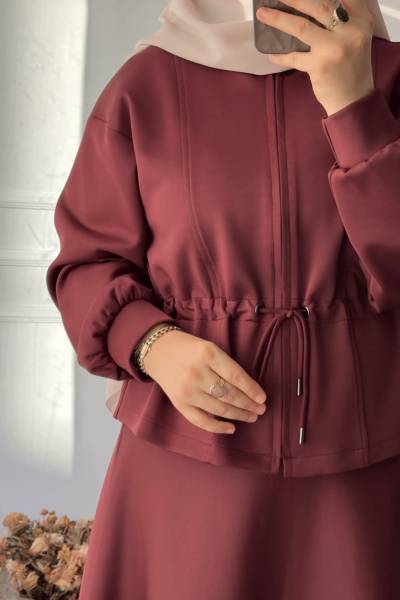 Fermuarlı Belden Ayarlanabilen Etekli Takım- Bordo