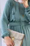 Fırfır Detaylı Ayrobin Elbise - Mint Yeşili