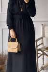 Fırfır Detaylı Ayrobin Elbise - Siyah