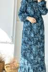 Fırfır Detaylı Şifon Elbise - Lacivert