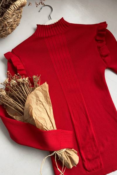 Fırfır Detaylı Bluz -Kırmızı