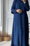 Fırfırlı Düğme Detay Elbise - Saks Mavi