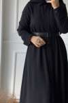 Fırfırlı Düğme Detay Elbise - Siyah