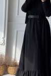 Fırfırlı Düğme Detay Elbise - Siyah