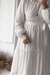Fisto Şeritli Özel Gün Elbise -  Beyaz