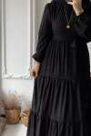 Fisto Şeritli Özel Gün Elbise - Siyah