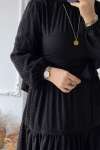 Fisto Şeritli Özel Gün Elbise - Siyah