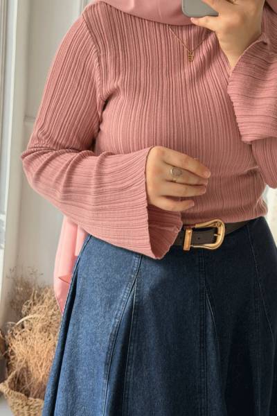 Fitilli Volan kol Bluz - Gülpembe