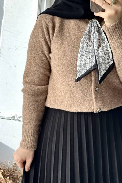 Fularlı Hırka - Vizon