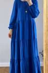 Gizli Düğmeli Fresh Elbise-Mavi