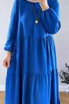 Gizli Düğmeli Fresh Elbise-Mavi