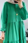 Gizli Düğmeli Fresh Elbise-Yeşil