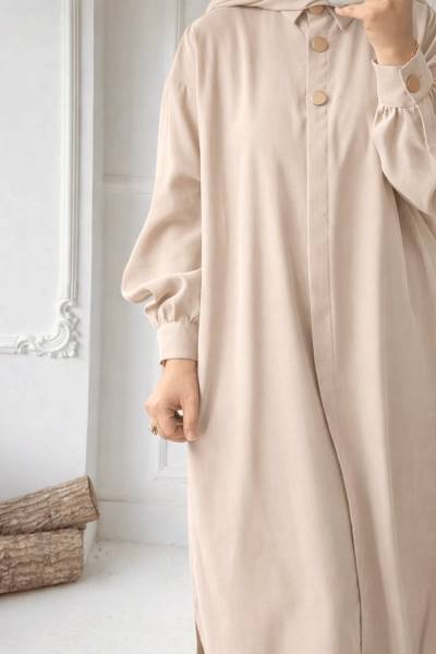 Gizli Düğmeli Uzun Kap - Krem