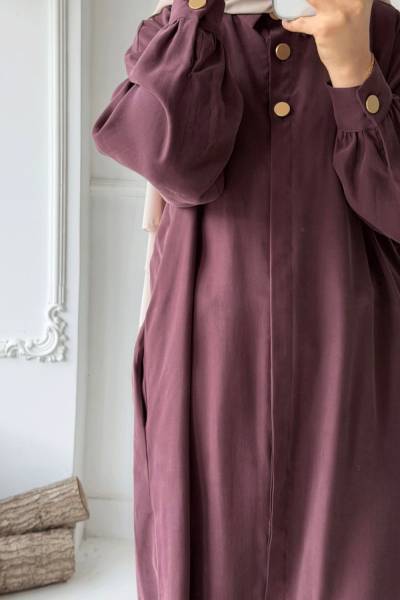 Gizli Düğmeli Uzun Kap - Mürdüm