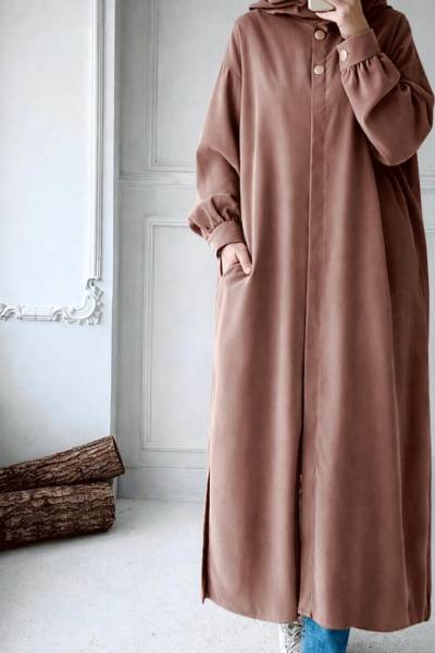 Gizli Düğmeli Uzun Kap - Soft Mocha