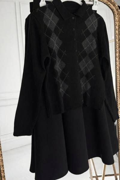 Gömlek Yaka Düğmeli Hırka - Siyah