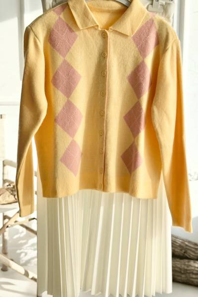 Gömlek Yaka Düğmeli Hırka - Sarı