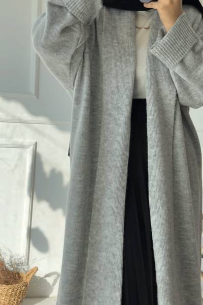 Kalın Uzun Hırka - Gri