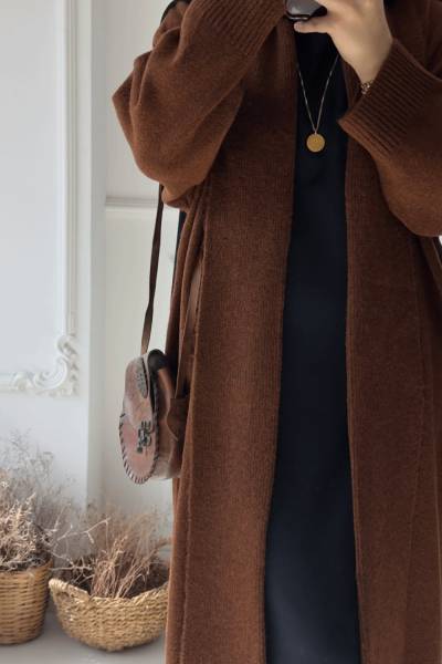 Kalın Uzun Hırka - Kahverengi