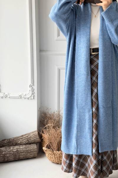 Kalın Uzun Hırka - Mavi