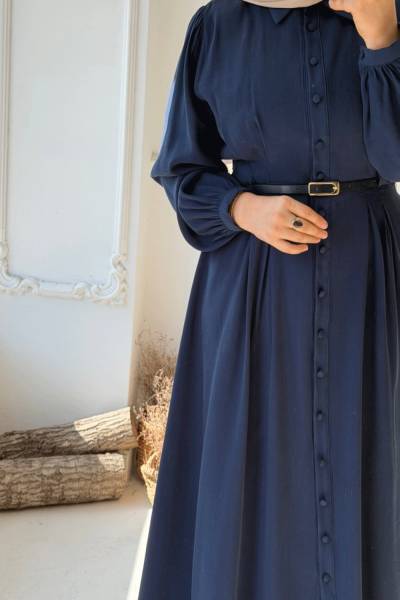 Kemer Detaylı Elbise - Lacivert