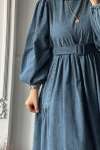 Kemerli Kot Elbise - Açık Mavi